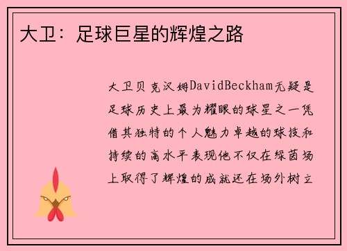 大卫：足球巨星的辉煌之路
